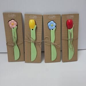 Mud Pie Flower Spreader Knives Set of 4 – Ceramic & Metal – Spring Easter Decor
